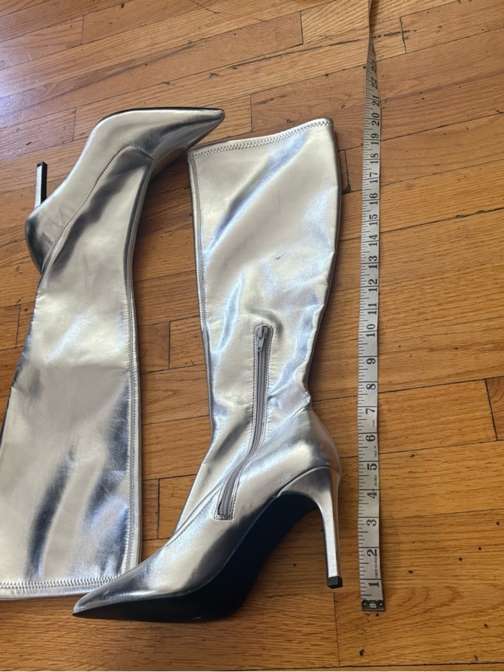 Open Edit Silver Metallic Knee High Boots Stiletto Heel Size 8 - Picture 2 of 6